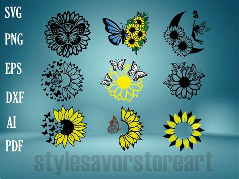 Sunflower Butterfly Svg Sunflower Svg Butterfly Svg Etsy