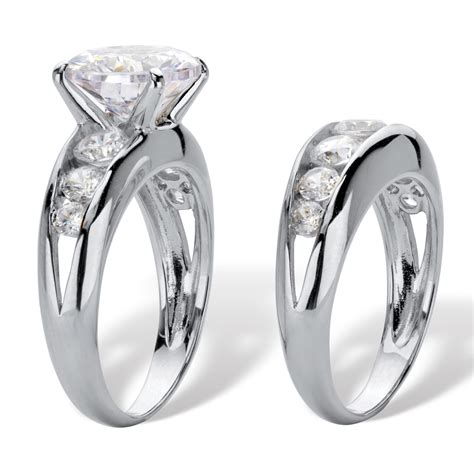 2 Piece 6 09 Tcw Round Cubic Zirconia Bridal Ring Set In Sterling Silver Palmbeach Jewelry