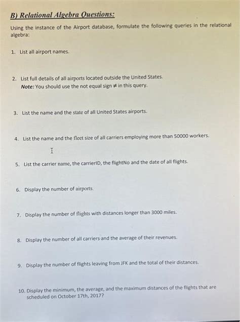 Solved The Following Tables Form An Instance Of An Airport Chegg