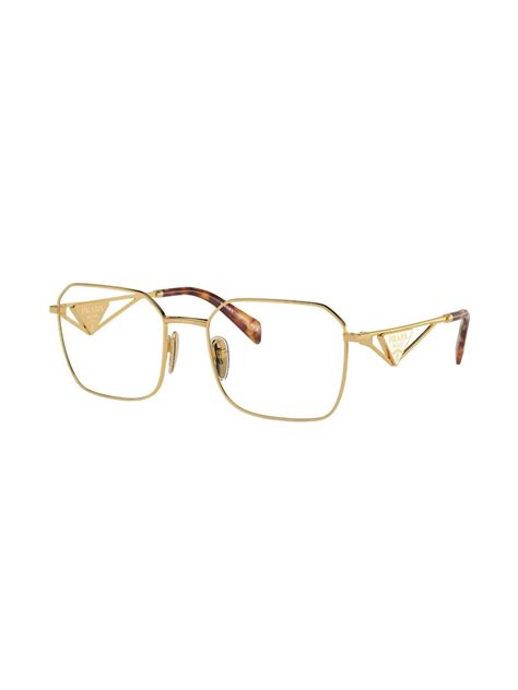 Prada Eyewear Triangle Logo Square Glasses Gold Farfetch