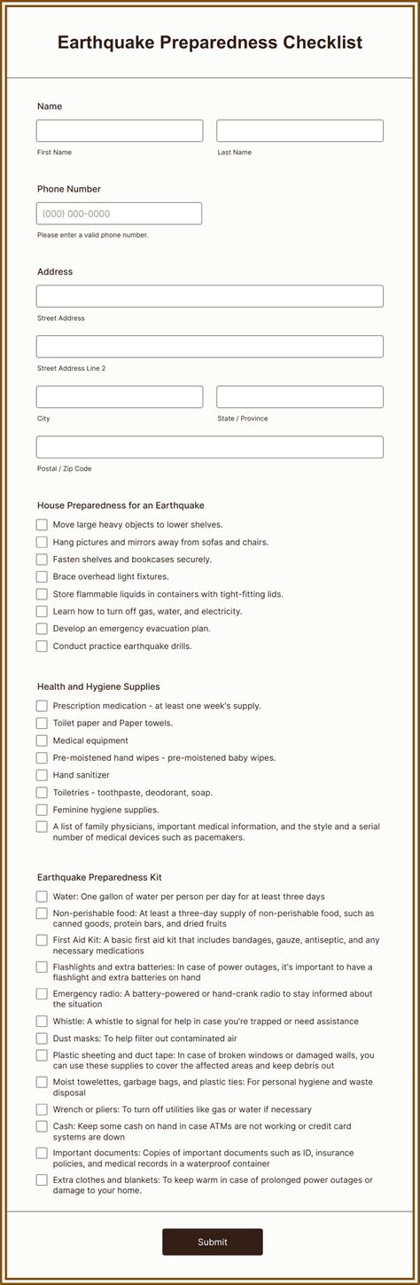 Earthquake Preparedness Checklist Form Template | Jotform