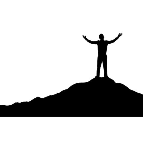 Premium Vector Man Standing On Top Of A Mountain With His Hands Up