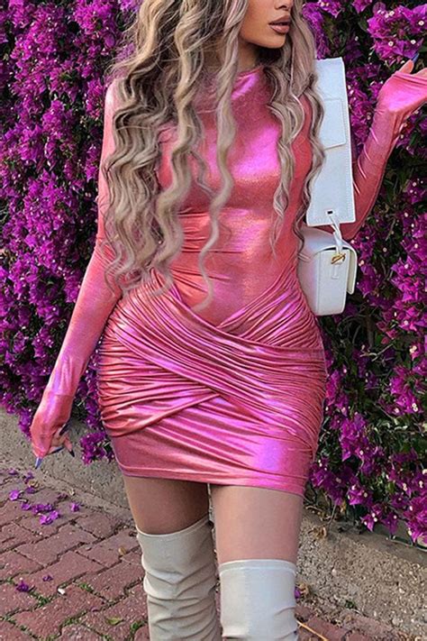 Bg Metallic Long Sleeves Mini Dress In Long Sleeve Summer