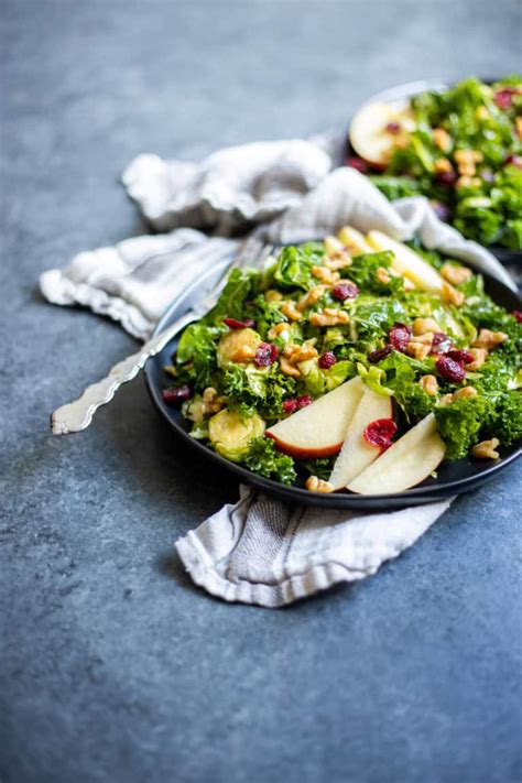 Kale Brussels Sprout Salad With Maple Dijon Dressing Fooduzzi