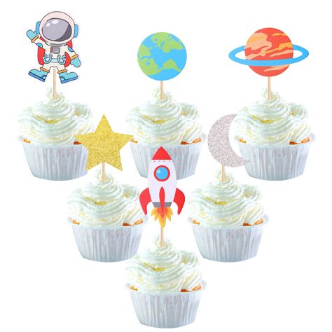 Buy Pack Space Astronaut Cupcake Toppers Planet Rocket Spaceship