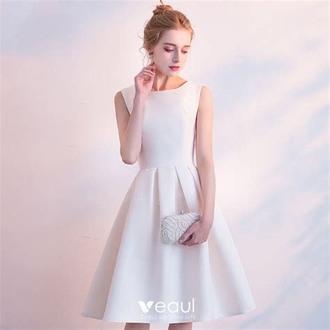 White Knee Length Dress Graduation A Line Minimalist White Graduation