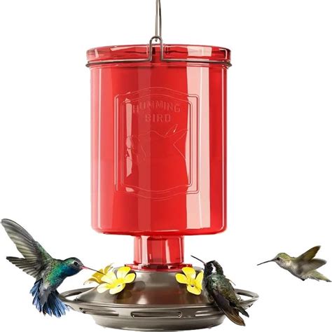 Liberty Vintage Embossed Glass Bottle Hummingbird Feeder - Red