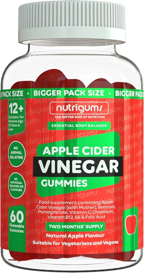 Nutrigums® Apple Cider Vinegar Complex “with Mother” 1050mg Per 2 X 60 Vegan Apple Flavour