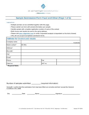 Fillable Online Sample Submission Form Food And Other Page Of Fax