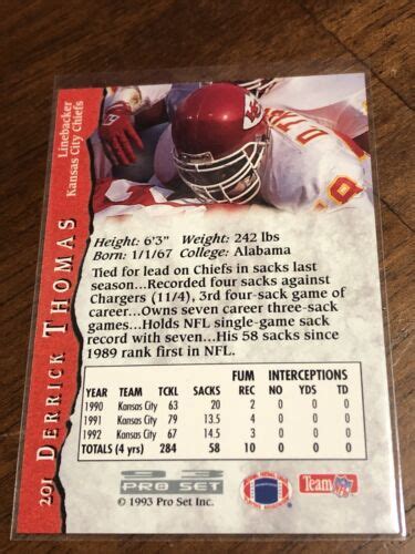 Mavin DERRICK THOMAS FOOTBALL CARD KANSAS CITY CHIEFS PRO SET 1993 201