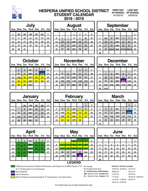 Hesperia Unified School District Student Calendar 18/19 - Hesperia ...