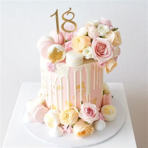 Macaron Rose Cake Drip Cakes In 2019 Macaroon Cake 18th Cake