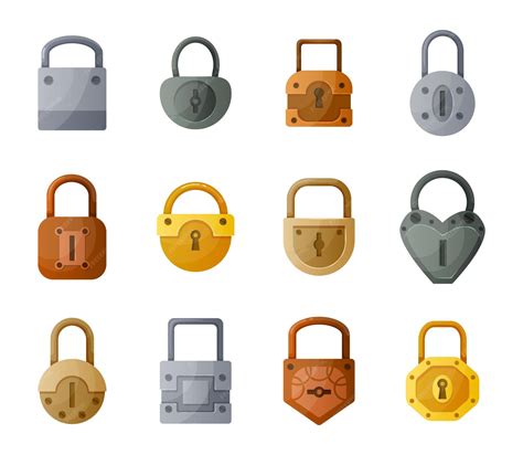 Premium Vector | Cartoon lock golden and silver metal vintage or modern