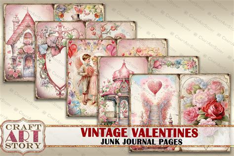 Vintage Valentines Junk Journal Kit Printable Scrapbook By