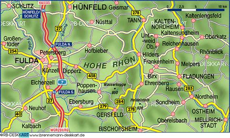 Map Of Rhoen Region In Germany Hessenbavaria Welt Atlasde