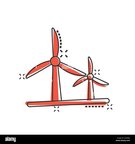 Wind Power Plant Icon In Comic Style Turbine Cartoon Vector Illustration On White Isolated