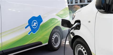 Electric Delivery Van with Charging Station. Stock Image - Image of ...