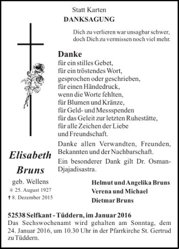 Traueranzeigen Von Elisabeth Bruns Aachen Gedenkt