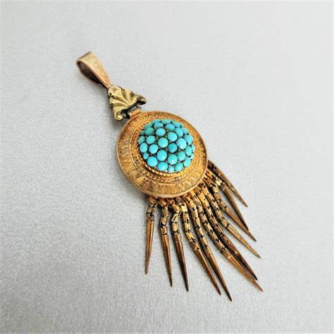 Beryl Lane Antique Victorian 18ct Gold Turquoise Tassel Pendant