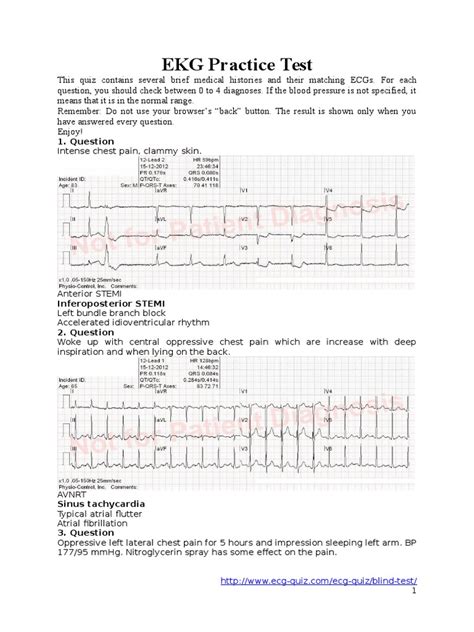 Ekg Practice Test Quiz Pdf Myocardial Infarction Artificial Cardiac Pacemaker