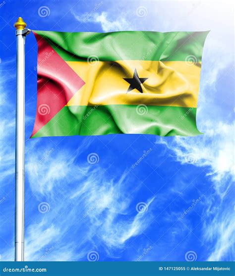 Cielo Azul Y Palo Con La Bandera Que Agita Colgada De Sao Tome And