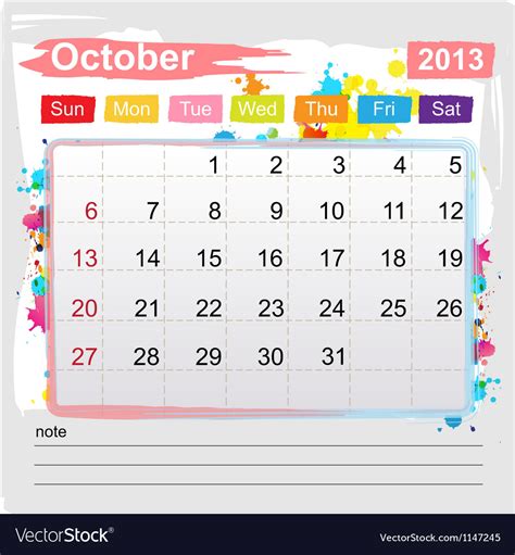 Calendar october 2013 Royalty Free Vector Image