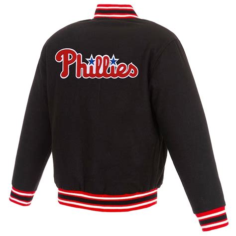 Full Zip Mlb Philadelphia Phillies Varsity Black Wool Jacket Jackets