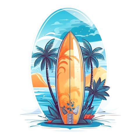 Premium Photo Watercolor Style Clip Art Staged Surf Board With