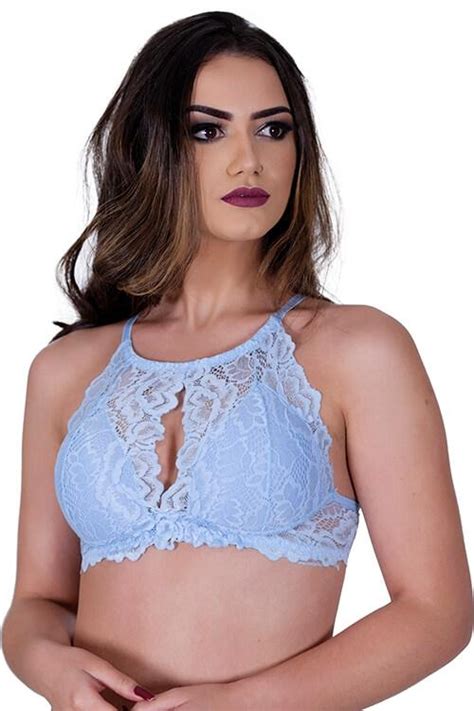 Conjunto lingerie cropped em renda Elegância azul Imi Lingerie