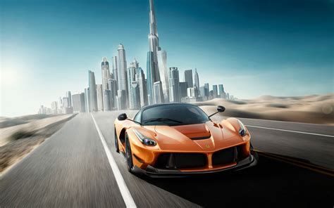 Wallpaper Ferrari Orange Supercar Speed Dubai 2560x1440 Qhd Picture Image