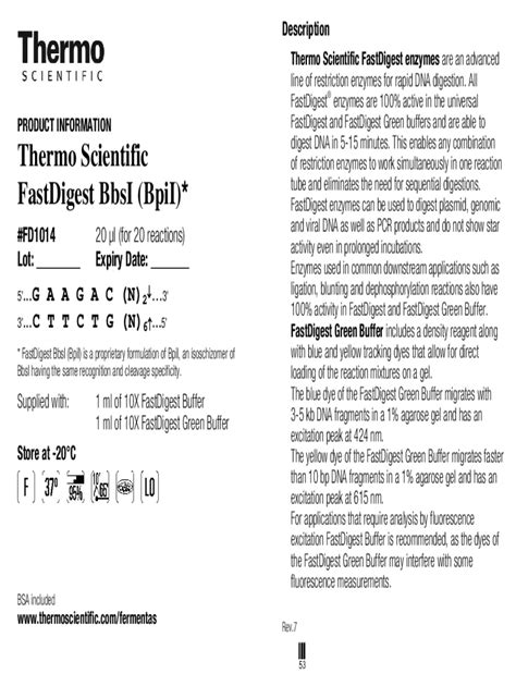 Fillable Online Thermo Scientific Fastdigest Bpii Iis Class Fax Email