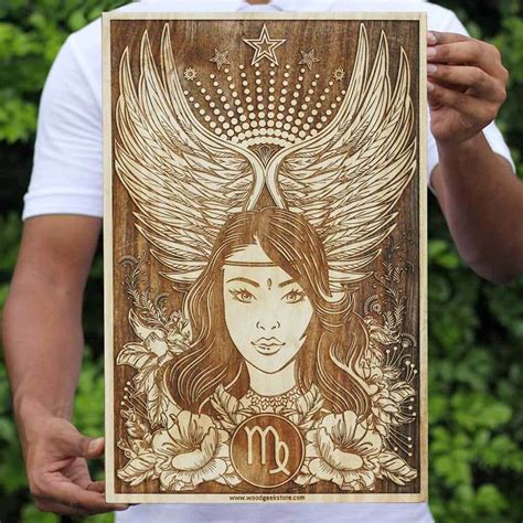 Carved Wooden Poster Virgo Zodiac Sign Wood Art Wood Wall Art Decor Woodgeekstore