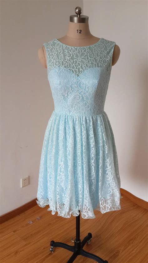 2015 V Back Light Sky Blue Lace Short Bridesmaid Dress 2413962 Weddbook