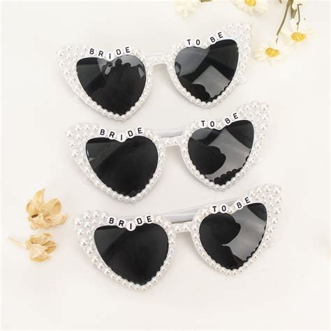 Custom Bride Heart Sunglassespearl Heart Sunglassesheart Shaped Bride Glasses For Bachelorette