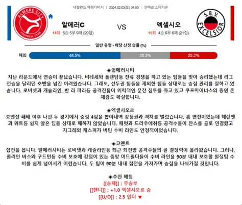 2월 03일 에레디비 알메러c 엑셀시오 축구자료 라이브스코어 라이브맨 실시간 라이브스코어 토토사이트 추천 꽁머니 먹튀