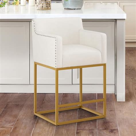 Lue Bona Luna In Beige Fabric Upholstered Counter Height Bar Stool