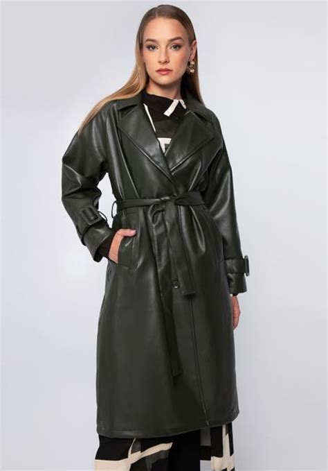 Women S Double Breasted Faux Leather Coat