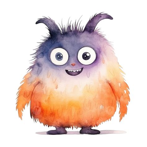 Watercolor Halloween Monster Fluffy Big Creature Illustration For Kids