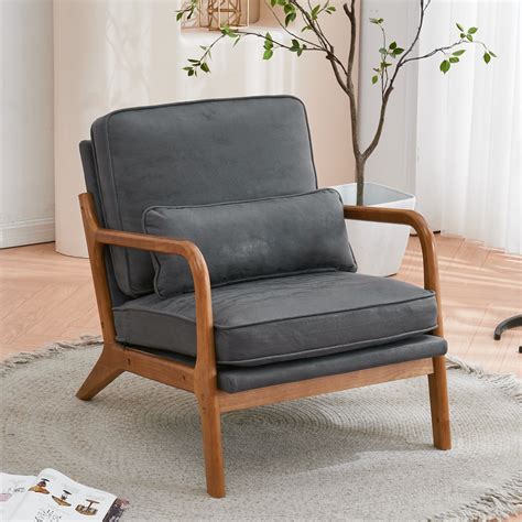 Btmway Mid Century Modern Arm Chair Linen Upholstered Accent Chairs