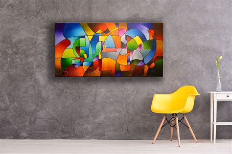 Synchronism, original abstract geometric acrylic landscape painting for sale by Sally Trace ...