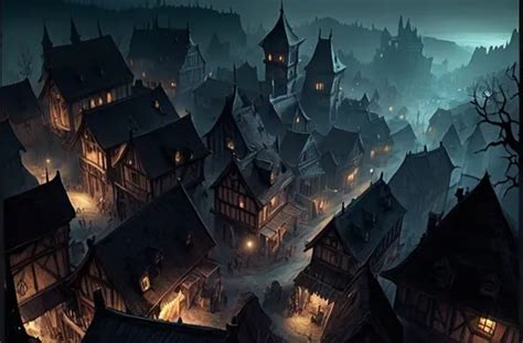 Warhammer Fantasy Rpg Style Town Eerie Atmosphere Night