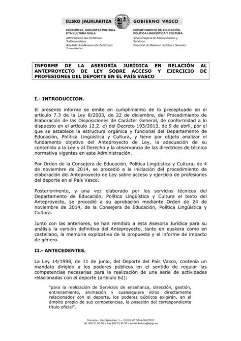 Pdf Informe De La Asesor A Jur Dica En Relaci N Al Anteproyecto De