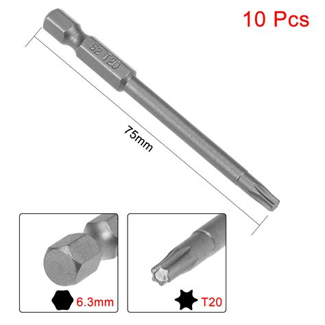 10pcs 75mm Long 14 Shank T20 Torx Screwdriver Bits S2 High Alloy