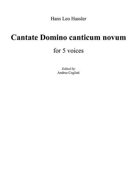 Cantate Domino Canticum Novum Hassler Hans Leo Imslp