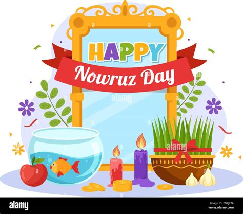 Happy Nowruz Day Or Iranian New Year Illustration With Grass Semeni And