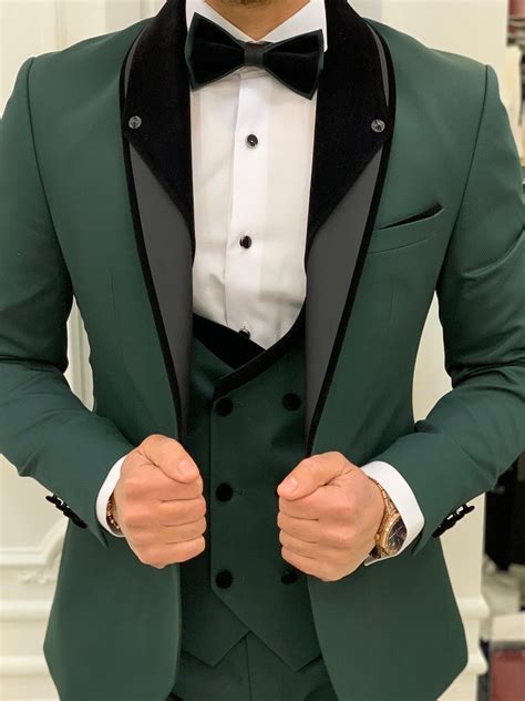 Men Suits 3 Piece Designer Tuxedo Green And Black Style Suits Etsy