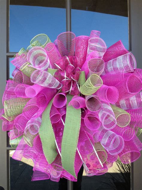 28 Christmas Spiral Poly Mesh Wreath Pink And By Oopsydaisydesigns 65