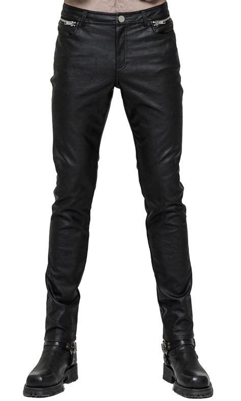 Pantalon Noir Imitation Cuir Homme Avec Poches Et Zips Punk Rock