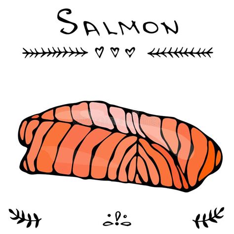 Image Steak Of Red Fish Salmon For Seafood Menu Ink Vector