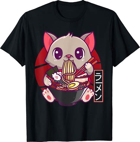 Funny Neko Cat Eating Ramen Noodles Noodle Kawaii Kitten T Shirt